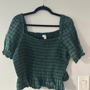 J. Crew - Green Plaid Smocked Shirt - Size XL top